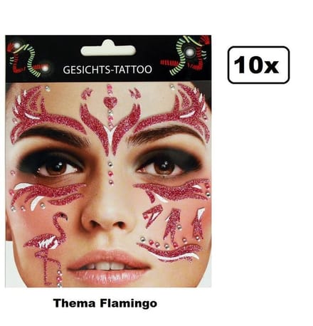 10x Face Art Glitter Sticker / Gezichts Tattoo Flamingo