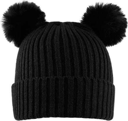 Yehwang kinder muts - Zwarte basic muts met bolletjes - Acryl