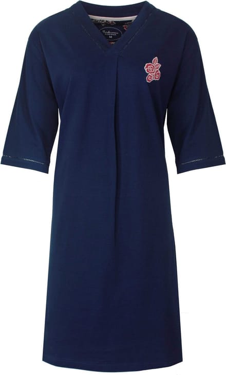 Tenderness Dames Nachthemd - Katoen - 3/4 Mouw - Navy Blauw - Maat M