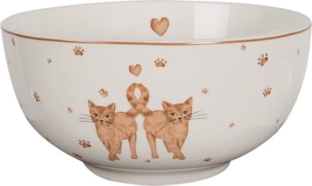 Clayre & Eef Soepkom 500 ml Wit Bruin Porselein Katten