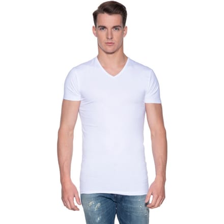 Slater 6600 - Stretch 2-pack T-shirt V-hals korte mouw wit S 95% organisch katoen 5% elastan