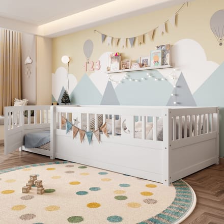 Kinderbed - 90x190 cm - met Veiligheidshekje en Sterrenmotief - Wit