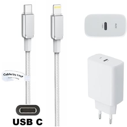 OneOne 30W super snellader + 0,9m OneOne USB C naar Lightning kabel. PD lader. Universele oplader adapter past op Apple iPhone SE 2, iPhone 8, iPhone 8 Plus, iPhone 10, iPhone X, iPhone XR, iPhone XS, iPhone XS Max, iPhone 11