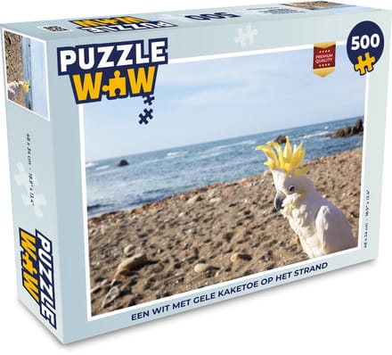 Puzzel Een wit met gele kaketoe op het strand - Legpuzzel - Puzzel 500 stukjes