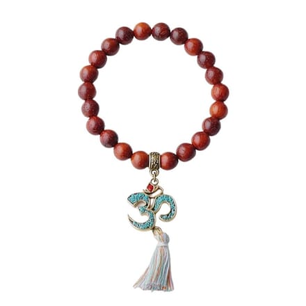 Marama - Ohm armband Rood - elastisch - houten kralen - ohm teken - met kwastje