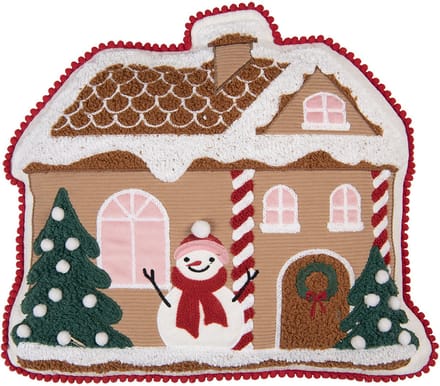 Clayre & Eef Sierkussen Gingerbread house 40x36x4 cm Bruin Polyester Huizen
