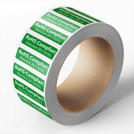 Sticker 'RoHS Compliant' 25 meter op rol 10 x 30 mm