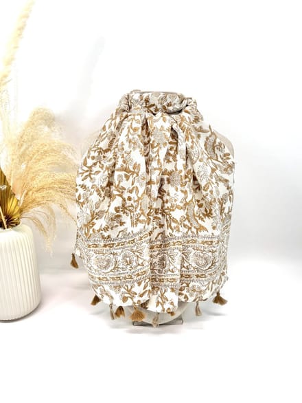 Lange dames sjaal Suze-gebloemd motief-taupe wit beige bruin