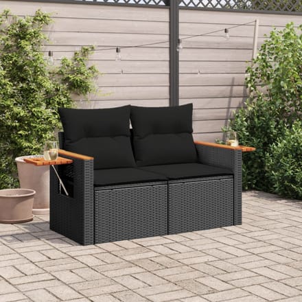 vidaXL - Tuinbank - 2-zits - met - kussens - poly - rattan - zwart