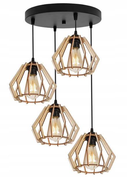 Light-Home TIMBER 2360/4/OW – Hanglamp – Zwart/Hout – 4-lichts – Modern Design – LED