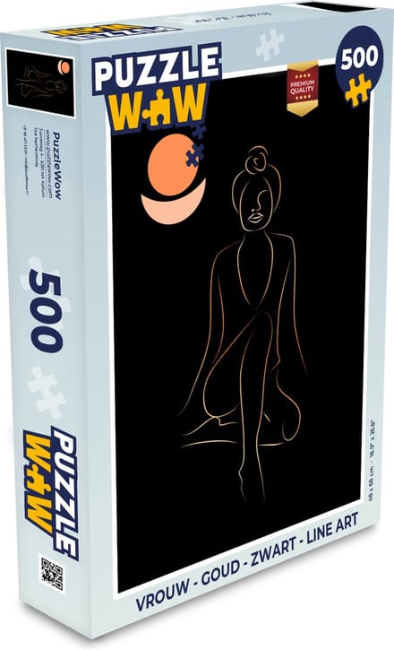 Puzzel Vrouw - Goud - Zwart - Line art - Legpuzzel - Puzzel 500 stukjes