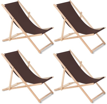 GreenBlue - Set van 4 stuks strandstoel - Houten ligstoel Beukenhout Drie verstelbare rugleuningposities - Bruin