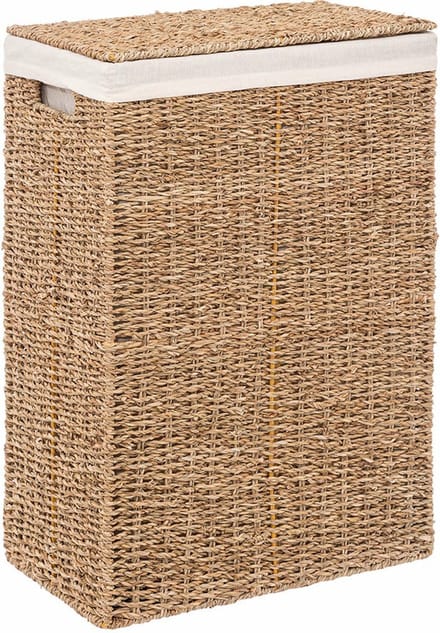 5Five Wasmand - riet - met deksel - rechthoekig - 38 x 23 x 55 cm - 40 liter