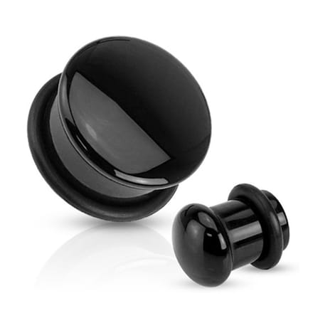 12 mm Single flared plug zwarte steen rond