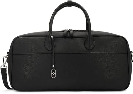 Oblong leather handbag with pendant