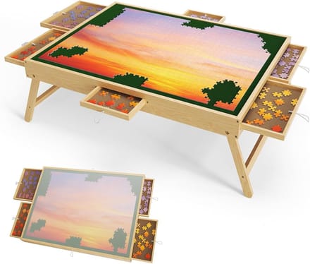 Puzzeltafel, 1000 stukjes, puzzeltafel, 76,5 x 57 cm x 32 cm, met 6 laden (1500 stuks)