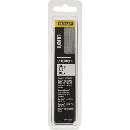 Stanley Afwerknagels (brads) Gegalvaniseerd 20mm - Type J - 1000 Stuks