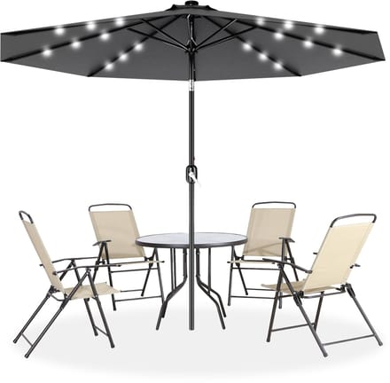 ACXIN handmatige parasol - 350 cm - donkergrijs - niet‑kantelbaar - met LED‑verlichting