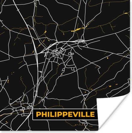 Poster Goud - Philippeville - Plattegrond - Kaart - Stadskaart - 30x30 cm