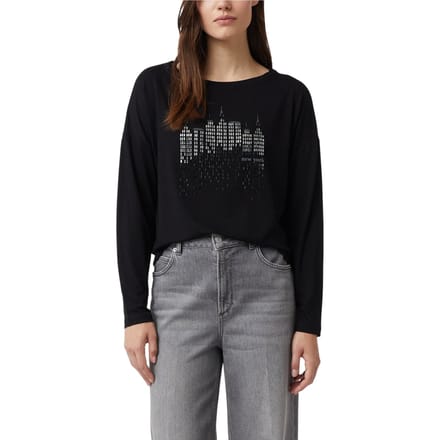 comma - female - Shirt met lange mouwen, print op de voorkant en strasdetails