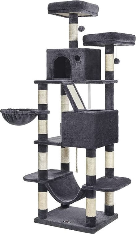 MIRA Home - krabpaal - katten - donker grijs - wit - XL - 60x50x206