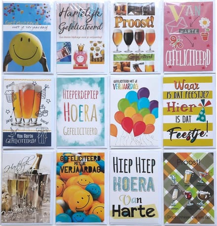 Verjaardag Wenskaarten - 12 Stuks - Gefeliciteerd - 12 x 17 cm - L-176