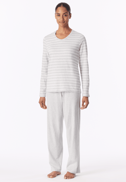 Schiesser Pyjama lang Casual Essentials - Dames Pyjamaset zilvergrijs