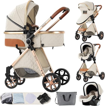 3-in-1 Kinderwagen Set - Omkeerbaar en Inklapbaar Reiswiegje