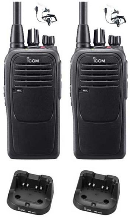 Set van 2 Icom IC-F29SR2 UHF PMR446 IP67 Waterdicht met beveiliging oortje