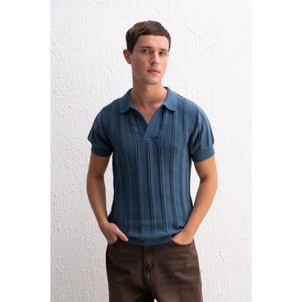 Heren Katoenen Textuur Polo T-Shirt
