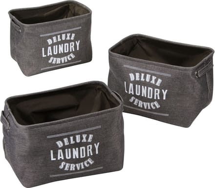 CALICOSY - Set van 3 grijze canvas wasmanden 35x26x24cm