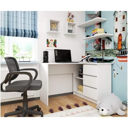 Akord Wit Stijlvolle Hoekbureau B16   124cm   3 Lades   Mat Wit   Zelfmontage