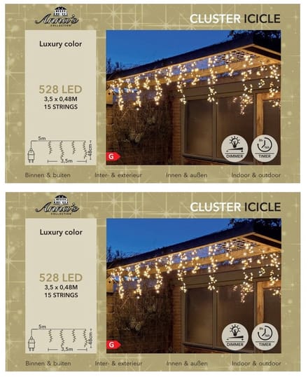 Anna's Collection Ijspegelverlichting lichtsnoer - 2x - 528 led lampjes - warm wit - 350 cm