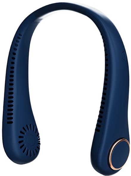 Mini ventilateur de cou bleu profond sans pales 3 vitesses, rotation 360° silencieux mains libres