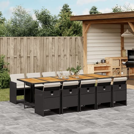 vidaXL 11-delige Tuinset met kussens poly rattan zwart