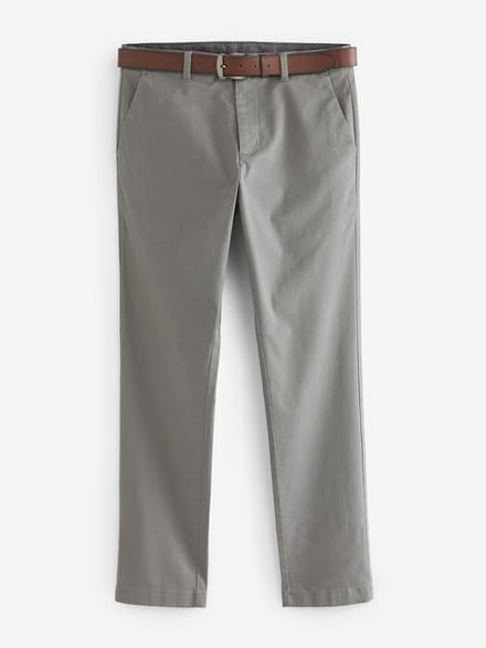 Next - Heren - Slim Fit - Zachte chino met print en riem - Grijs