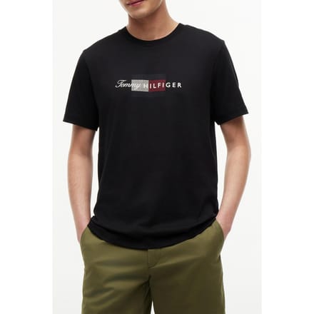 Tommy Hilfiger Script Flag Regular Black Größe: XL | Bedruckte T-Shirts Outlet | Herren | Schwarz