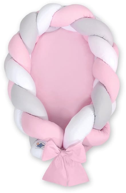 Gevlochten babynest 2 in 1 - wit-grijs-roze