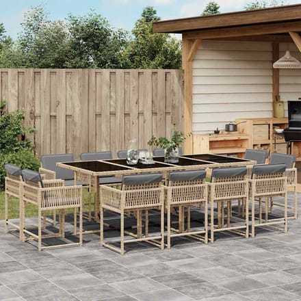 vidaXL - 13-delige - Tuinset - met - kussens - poly - rattan - gemengd - beige