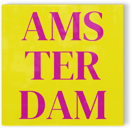 Tegeltje Amsterdam - geel roze - tegeltje stad - tegeltje met tekst