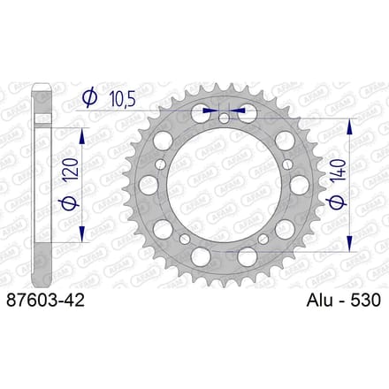 Aluminium tandwiel achter Afam 530 42 dents