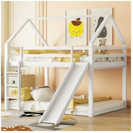 Stapelbed - MUVOE - 140x200 cm - Wit - Glijbaan - Verwisselbare ladder wit