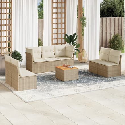 vidaXL - 8-delige - Loungeset - met - kussens - poly - rattan - beige
