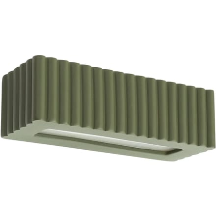Wandlamp RIGATA met geribbelde keramische kap - Sollux Lighting - IP20 - Olijfgroen keramiek behuizing - 34 x 12 x 10 cm - 1 x E27 LED, exclusief lichtbron - Max. 15 W - Moderne wandlamp voor woonkamer, slaapkamer en eetkamer
