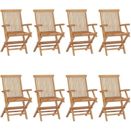 vidaXL - Opklapbare - stoelen - met - wijnrode - kussens, - 8 - stuks, - massief - teakhout