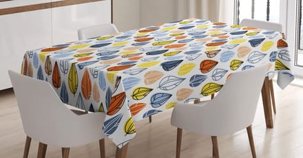 ABAKUHAUS tafelkleed – herfstbladeren – 140x240 cm – satijn, wit/multicolor