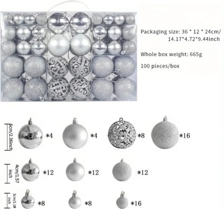 Nivard Kerstballen - Kerstversiering - Plastic - Zilver - Kerstballenset - 100 stuks