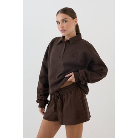 Dames Dsgn Studio Sweat Short Met Applique Van Dezelfde Stof In Losse Pasvorm | Dark Chocolate | Maat: Medium