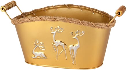 Dekoratief | Bakje m/rendieren, goud/wit, metaal, 29x14x10cm | A265016