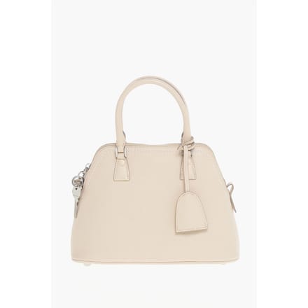 MM11 Gestructureerde leren 5AC-tas met canvasdetail in beige